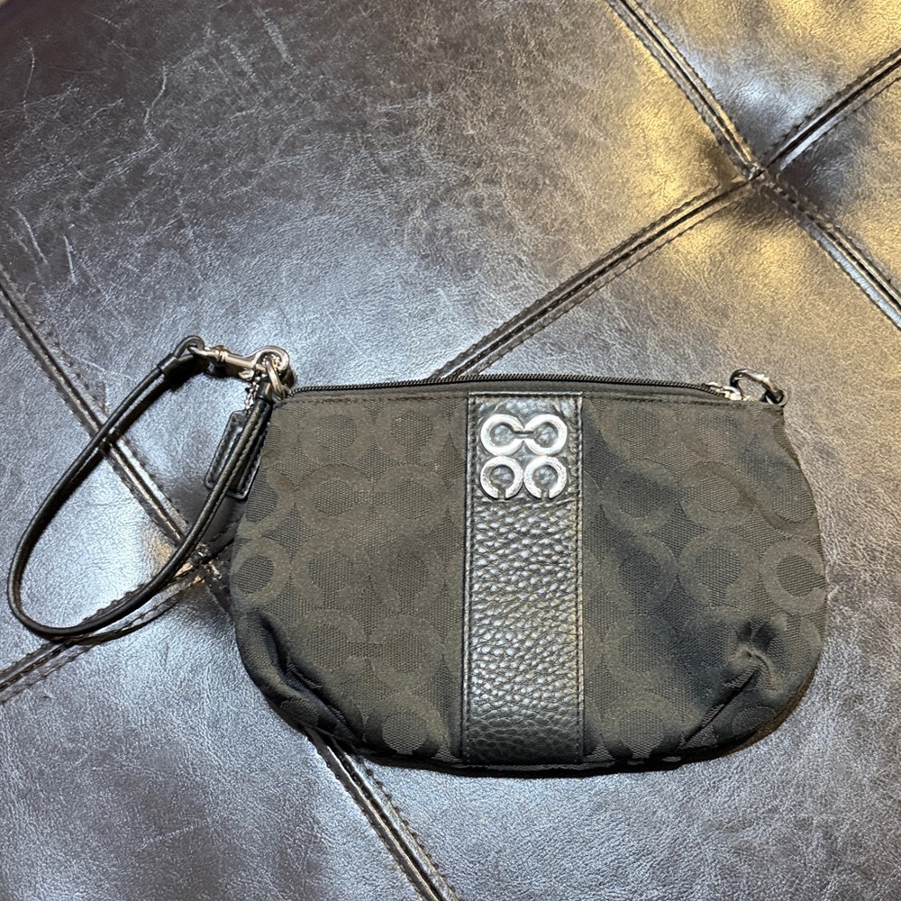 Coach Black Wristlet Clutch with Silver Accents